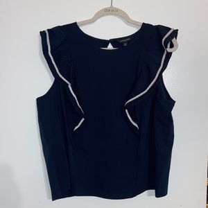 Banana Republic Navy Sleeveless Flutter Top with Keyhole Cutout in back